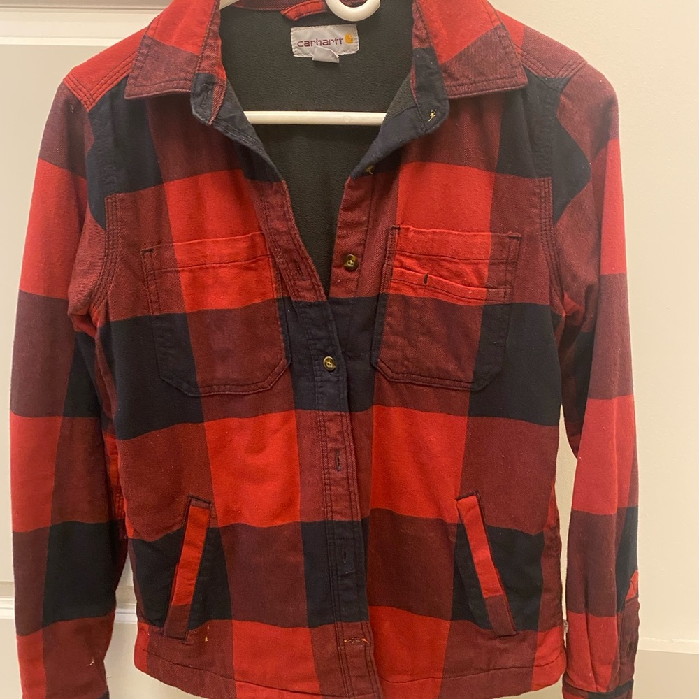 Carharrt fleece lined plaid shirt jacket